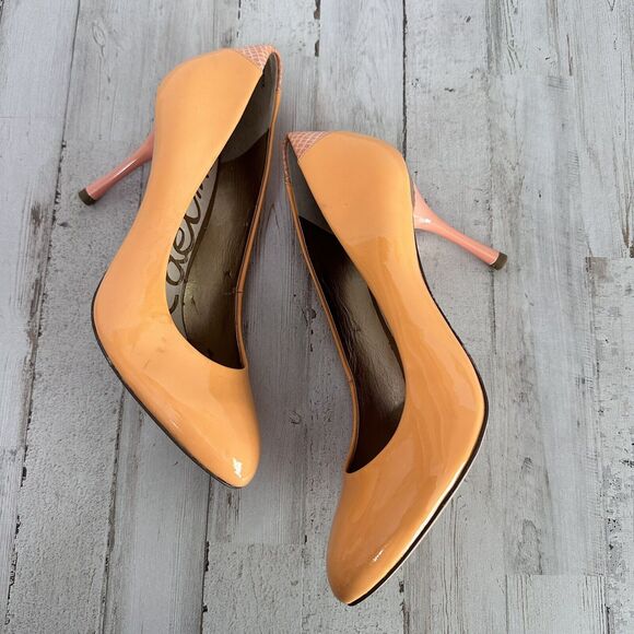 SAM EDELMAN Camdyn Peach Patent Leather Pumps Stiletto Heels Shoes 9M Summer EUC - Picture 8 of 12